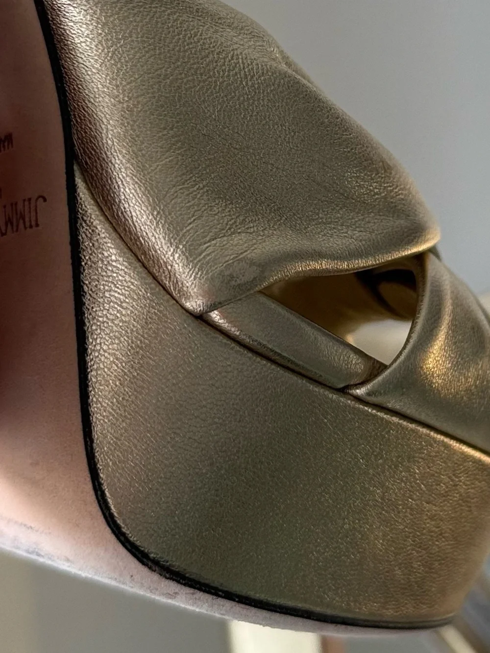 Jimmy Choo Heloise 120 Gold Metallic Nappa Leather Platform Sandals 38.5